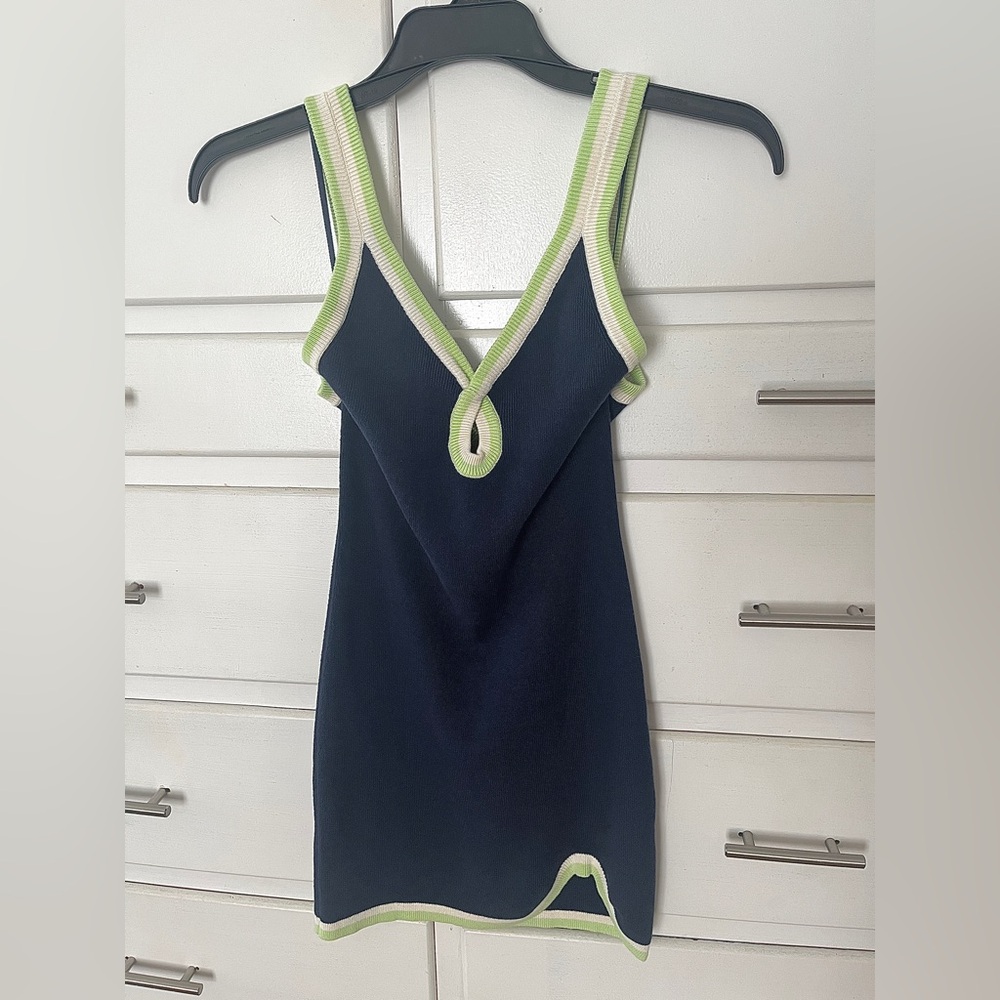 🆕 Free People Blair sweater dress in dark blue with mint and ecru size small - Picture 6 of 13